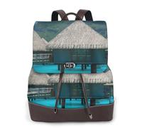 HEBSDFG Tahiti Beach Printed Women Backpack, Ladies PU Leather Rucksack Laptop Bags Daypack for School Travel Work