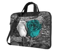 HEBSDFG Teal Gray Rose Print Laptop Bag 14 inch, Shockproof Computer Bags with Anti-Static Lining, Convertible Shoulder/Crossbody Carry for Office, School, Travel