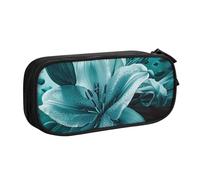 HEBSDFG Teal Lily Print Cute Pencil Case Pouch for Boys Girls - Black High Capacity Travel Pen Bag Organizer Makeup Bag for Student School College Office