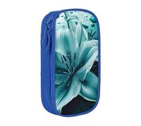 HEBSDFG Teal Lily Print Pencil Case, Blue High-Capacity Pen Pencil Pouch Stationery Organizer with Pen Slots & Pouches for School Travel Makeup