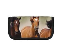 HEBSDFG Three Running Horses Prints Canvas Pencil Case Cosmetic Organiser Zipper Pen Pouch for School Travel Office & Gift-Giving