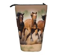 HEBSDFG Three Running Horses Prints Retractable Pencil Case & Cosmetic Pouch, Zippered Stationery Bag Pen Box for School Office Travel
