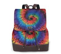 HEBSDFG Tie Dye Hippies Printed Women Backpack, Ladies PU Leather Rucksack Laptop Bags Daypack for School Travel Work