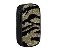 HEBSDFG Tiger Stripe Camouflage Print Pencil Case, Black High-Capacity Pen Pencil Pouch Stationery Organizer with Pen Slots & Pouches for School Travel Makeup