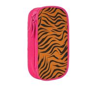 HEBSDFG Tiger Stripes Orange Pattern Print Pencil Case, Pink High-Capacity Pen Pencil Pouch Stationery Organizer with Pen Slots & Pouches for School Travel Makeup