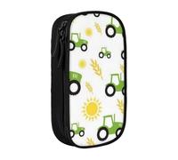 HEBSDFG Tractor Farming Print Pencil Case, Black High-Capacity Pen Pencil Pouch Stationery Organizer with Pen Slots & Pouches for School Travel Makeup
