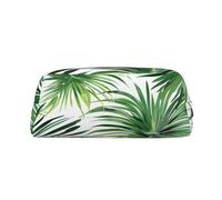 HEBSDFG Transparent Palm Leaf Pattern Printed Pencil Case with Silver Zipper, Crosshatch Leather Makeup Bag, Pen Pouch Organiser for School, Office & Travel