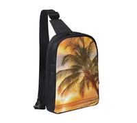 HEBSDFG Tropical Beach Palm Tree Sunset Pattern Crossbody Shoulder Sling Pack Water-Resistant Messenger Chest Bag Zipper Sling Bag for School, Travel & Work
