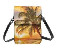 HEBSDFG Tropical Beach Palm Tree Sunset Printed Phone Crossbody Bag PU Leather Mobile Wallet Bags for Men Women Cell Phone Purse with Adjustable Straps