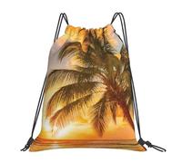 HEBSDFG Tropical Beach Palm Tree Sunset Womens Drawstring Gym Bags Mens Sports Backpack Lightweight Beach Tote Reusable Shopping Bag