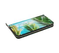 HEBSDFG Tropical Beach Plant Theme Printed Long Wallet for Men and Women PU Leather Hand Purse with Card Holder, Zipper Closure