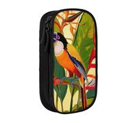 HEBSDFG Tropical Bird of Paradise Print Pencil Case, Black High-Capacity Pen Pencil Pouch Stationery Organizer with Pen Slots & Pouches for School Travel Makeup