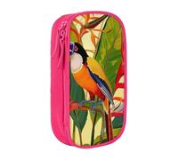 HEBSDFG Tropical Bird of Paradise Print Pencil Case, Pink High-Capacity Pen Pencil Pouch Stationery Organizer with Pen Slots & Pouches for School Travel Makeup