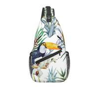 HEBSDFG Tropical Leaves Bird Pattern Sling Backpack Funny Messenger Chest Bag Zipper Sling Bag for School, Travel & Work