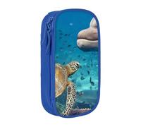 HEBSDFG Turtle and Dolphin Print Pencil Case, Blue High-Capacity Pen Pencil Pouch Stationery Organizer with Pen Slots & Pouches for School Travel Makeup