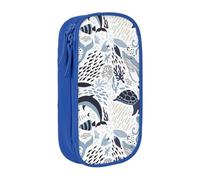 HEBSDFG Turtle Octopus Pattern Print Pencil Case, Blue High-Capacity Pen Pencil Pouch Stationery Organizer with Pen Slots & Pouches for School Travel Makeup