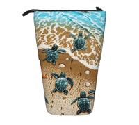 HEBSDFG Turtles on the Beach Prints Retractable Pencil Case & Cosmetic Pouch, Big Stationery Bag Pen Box for School Office Travel