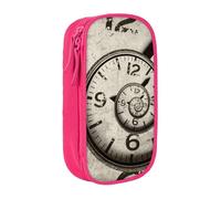 HEBSDFG Twisted Clock Print Pencil Case, Pink High-Capacity Pen Pencil Pouch Stationery Organizer with Pen Slots & Pouches for School Travel Makeup