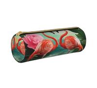 HEBSDFG Two Flamingos Prints Round Pencil Case & Cosmetic Pouch, PVC Leather Zippered Organiser for School Office Travel Stylish Gifting