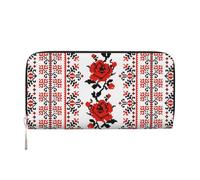 HEBSDFG Ukrainian Embroidery Style Rose Printed Long Wallet for Men and Women PU Leather Hand Purse with Card Holder, Zipper Closure