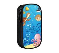 HEBSDFG Underwater World Fish Dolphin Print Pencil Case, Black High-Capacity Pen Pencil Pouch Stationery Organizer with Pen Slots & Pouches for School Travel Makeup