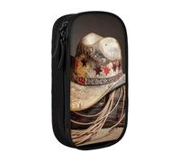 HEBSDFG USA West Rodeo Hat Print Pencil Case, Black High-Capacity Pen Pencil Pouch Stationery Organizer with Pen Slots & Pouches for School Travel Makeup