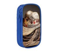 HEBSDFG USA West Rodeo Hat Print Pencil Case, Blue High-Capacity Pen Pencil Pouch Stationery Organizer with Pen Slots & Pouches for School Travel Makeup