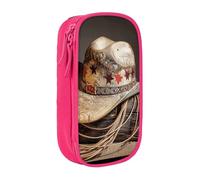 HEBSDFG USA West Rodeo Hat Print Pencil Case, Pink High-Capacity Pen Pencil Pouch Stationery Organizer with Pen Slots & Pouches for School Travel Makeup
