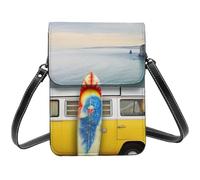 HEBSDFG Van in The Beach with a Surfboard Printed Phone Crossbody Bag PU Leather Mobile Wallet Bags for Men Women Cell Phone Purse with Adjustable Straps