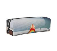 HEBSDFG Van in The Beach with a Surfboard Prints Leather Pencil Case & Cosmetic Pouch, Silver Zipper Desk Stationery Organizer Pencil Pouch for School Office Travel Gift
