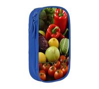 HEBSDFG Variety Fresh Vegetables Fruits Print Pencil Case, Blue High-Capacity Pen Pencil Pouch Stationery Organizer with Pen Slots & Pouches for School Travel Makeup