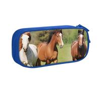 HEBSDFG Various Kinds of Horses Print Cute Pencil Case Pouch for Boys Girls - Blue High Capacity Travel Pen Bag Organizer Makeup Bag for Student School College Office