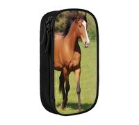 HEBSDFG Various Kinds of Horses Print Pencil Case, Black High-Capacity Pen Pencil Pouch Stationery Organizer with Pen Slots & Pouches for School Travel Makeup