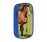 HEBSDFG Various Kinds of Horses Print Pencil Case, Blue High-Capacity Pen Pencil Pouch Stationery Organizer with Pen Slots & Pouches for School Travel Makeup
