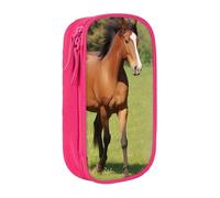HEBSDFG Various Kinds of Horses Print Pencil Case, Pink High-Capacity Pen Pencil Pouch Stationery Organizer with Pen Slots & Pouches for School Travel Makeup