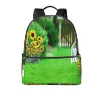 HEBSDFG Vine Fence Grassland Sunflower Prints School Bag Bookbag Laptop Backpack Stylish Lightweight Backpack Travel Backpack for Kids Students Boys Girls