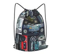 HEBSDFG Wall of Radio Boombox Prints Drawstring Backpack for Women Men Adjustable String Bag Sackpack for Sport Gym Bags Shopping Beach, S