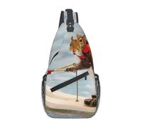 HEBSDFG Water Skiing fox Squirrel Pattern Sling Backpack Funny Messenger Chest Bag Zipper Sling Bag for School, Travel & Work