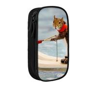 HEBSDFG Water Skiing Fox Squirrel Print Pencil Case, Black High-Capacity Pen Pencil Pouch Stationery Organizer with Pen Slots & Pouches for School Travel Makeup