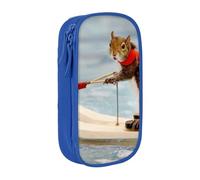 HEBSDFG Water Skiing Fox Squirrel Print Pencil Case, Blue High-Capacity Pen Pencil Pouch Stationery Organizer with Pen Slots & Pouches for School Travel Makeup