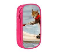 HEBSDFG Water Skiing Fox Squirrel Print Pencil Case, Pink High-Capacity Pen Pencil Pouch Stationery Organizer with Pen Slots & Pouches for School Travel Makeup