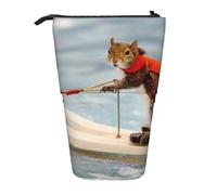 HEBSDFG Water Skiing Fox Squirrel Prints Retractable Pencil Case & Cosmetic Pouch, Big Stationery Bag Pen Box for School Office Travel