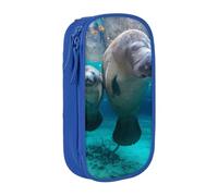 HEBSDFG West Indian Manatees Print Pencil Case, Blue High-Capacity Pen Pencil Pouch Stationery Organizer with Pen Slots & Pouches for School Travel Makeup