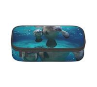 HEBSDFG West Indian Manatees Print Pencil Case Large Pen Bag Cute Compartment Desk Organizer Make up Bag for School, Office, Makeup, Travel