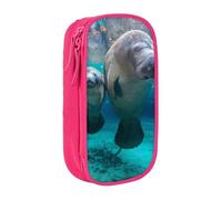 HEBSDFG West Indian Manatees Print Pencil Case, Pink High-Capacity Pen Pencil Pouch Stationery Organizer with Pen Slots & Pouches for School Travel Makeup
