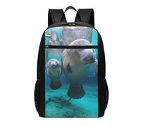 HEBSDFG West Indian Manatees Printed Travel Laptop Backpack for Men Women, Large Capacity Business Rucksack with Anti-Theft Pockets Daypack for School, Work & Outdoor