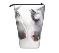 HEBSDFG White Horses Prints Retractable Pencil Case & Cosmetic Pouch, Big Stationery Bag Pen Box for School Office Travel