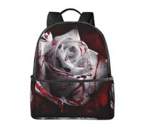 HEBSDFG White Roses with Blood Prints Lightweight School Backpack, Cute School Bag Laptop Rucksack Backpack Stylish Casual Daypacks Travel Backpack