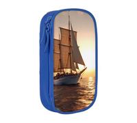 HEBSDFG White Sailing Ship at Sunset Print Pencil Case, Blue High-Capacity Pen Pencil Pouch Stationery Organizer with Pen Slots & Pouches for School Travel Makeup
