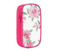 HEBSDFG White Watercolor Floral Rose Print Pencil Case, Pink High-Capacity Pen Pencil Pouch Stationery Organizer with Pen Slots & Pouches for School Travel Makeup